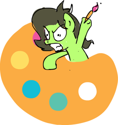 Size: 944x1001 | Tagged: safe, artist:softlava, oc, oc only, oc:anon filly, angry, badge for ponerpics, color palette, female, filly, paint, paintbrush, palette, reeee, simple background, white background, wip