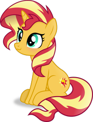 Size: 2691x3521 | Tagged: safe, artist:anime-equestria, derpibooru exclusive, derpibooru import, edit, sunset shimmer, unicorn, :3, blushing, cute, female, horn, mare, shimmerbetes, simple background, sitting, smiling, solo, transparent background, vector