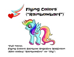 Size: 1280x983 | Tagged: safe, artist:starponys87, derpibooru import, oc, pegasus, barf, different mane and tail, heart, lightning, magenta eyes, multicolored hair, not rainbow dash, parody, pegasus oc, puking rainbows, rainbow, rainbow barf, rainbow hair, shooting star, vomit, vomiting, wings