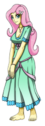 Size: 1080x3000 | Tagged: safe, artist:artemis-polara, derpibooru import, fluttershy, equestria girls, barefoot, bracelet, breasts, cleavage, clothes, dress, feet, geode of fauna, jewelry, magical geodes, ribbon, simple background, smiling, solo, transparent background