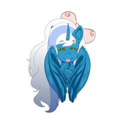 Size: 1024x1024 | Tagged: safe, artist:sakimiaji, derpibooru import, oc, oc:fleurbelle, alicorn, adorabelle, alicorn oc, bow, chest fluff, cute, ear fluff, eyes closed, female, hair bow, horn, mare, simple background, tongue out, transparent background, wing fluff, wings
