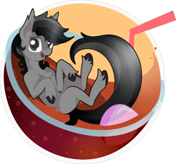 Size: 6490x6023 | Tagged: safe, derpibooru import, oc, oc:grey matter, bubble, commission, ear fluff, ice, looking at you, lying, simple background, smiling, soda, solo, straw, transparent background, unshorn fetlocks