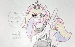 Size: 1922x1225 | Tagged: safe, artist:gamerblitz77, artist:gmangamer25, derpibooru import, princess cadance, alicorn, pony, alternate character interpretation, alternate cutie mark, alternate scenario, alternate universe, boots, clothes, corruptance, corrupted, corrupted cadance, dark magic, dark queen, evil cadance, female, hoof shoes, jewelry, magic, peytral, possessed, possession, queen cadance, queen cadence, regalia, role swap, shoes, simple background, solo, sombra eyes, tiara, traditional art, tyrant cadance, white background, word balloon, word bubble