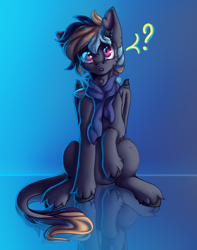 Size: 1575x2000 | Tagged: safe, artist:leawarriors, derpibooru import, oc, bat pony, pony, clothes, commission, confused, reflection, scarf, solo