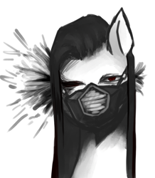 Size: 1308x1500 | Tagged: safe, artist:ping000, derpibooru import, pony, bust, edgy, grayscale, mask, monochrome, splatter