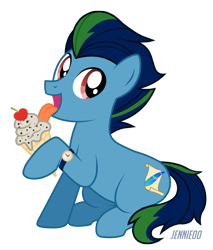 Size: 1022x1200 | Tagged: safe, artist:jennieoo, derpibooru import, oc, oc only, earth pony, commission, food, ice cream, licking, simple background, solo, tongue out, transparent background, ych result, your character here