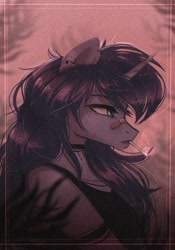 Size: 1400x2000 | Tagged: safe, artist:alicesmitt31, derpibooru import, princess luna, alicorn, anthro, original species, bandage, cigarette, solo