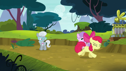 Size: 1280x720 | Tagged: safe, derpibooru import, screencap, apple bloom, diamond tiara, silver spoon, earth pony, pony, bloom and gloom, female, filly