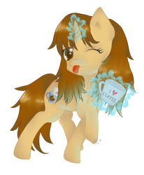 Size: 707x856 | Tagged: safe, artist:avelineh, derpibooru import, oc, oc only, oc:creamy coffee, pony, unicorn, coffee cup, cup, female, glowing horn, horn, magic, one eye closed, simple background, solo, telekinesis, tongue out, transparent background, wink