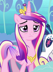 Size: 882x1203 | Tagged: safe, derpibooru import, screencap, princess cadance, shining armor, alicorn, pony, unicorn, the crystalling, cropped, female, mare, messy mane, solo, solo focus, tired