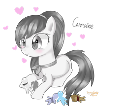 Size: 2569x2335 | Tagged: safe, artist:foxxy00candy, derpibooru import, oc, oc only, oc:carrine, earth pony, pony, doll, female, heart, simple background, solo, toy, transparent background