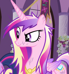 Size: 1098x1177 | Tagged: safe, derpibooru import, screencap, princess cadance, twilight sparkle, alicorn, pony, a canterlot wedding, cropped, dirty, female, mare, solo focus