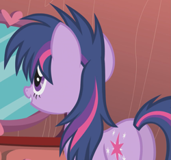 Size: 1021x957 | Tagged: safe, derpibooru import, screencap, twilight sparkle, unicorn twilight, unicorn, bridle gossip, bed mane, butt, cropped, messy mane, plot, solo, twibutt