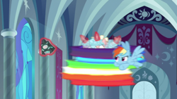 Size: 1920x1080 | Tagged: safe, derpibooru import, screencap, cozy glow, rainbow dash, alicorn, pegasus, pony, the ending of the end, alicornified, bell, bewitching bell, cozycorn, grogar's bell, race swap