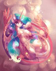 Size: 1600x2039 | Tagged: safe, artist:sweetlynight, derpibooru import, princess celestia, alicorn, pony, female, flying, leonine tail, mare, solo, spread wings, wings