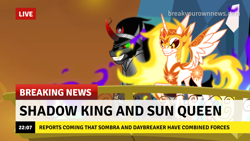 Size: 1280x720 | Tagged: safe, artist:drakizora, derpibooru import, edit, edited screencap, screencap, daybreaker, king sombra, pony, unicorn, the crystal empire, break your own news, breaking news