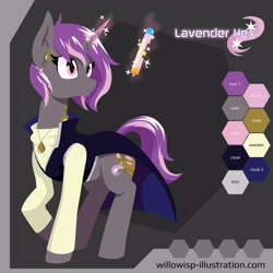 Size: 4000x4000 | Tagged: safe, artist:willoillo, derpibooru import, oc, oc:lavender hex, pony, unicorn, horn, palette, reference sheet, solo, unicorn oc