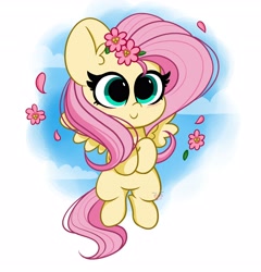 Size: 3456x3600 | Tagged: safe, artist:kittyrosie, derpibooru import, fluttershy, pegasus, pony, cute, digital art, female, flower, flower in hair, mare, shyabetes, smiling, solo