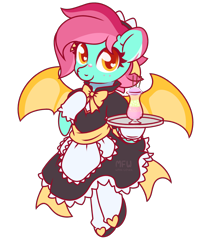 Size: 2208x2480 | Tagged: safe, artist:musicfirewind, derpibooru import, oc, oc:starwind, bat pony, pony, bat pony oc, bat wings, clothes, dress, female, maid, mare, simple background, solo, transparent background, wings