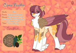 Size: 3500x2454 | Tagged: safe, artist:nobleclay, derpibooru import, oc, oc:camo feather, pegasus, pony, colored wings, feathered fetlocks, male, multicolored wings, offspring, parent:pipsqueak, parent:scootaloo, parents:scootasqueak, reference sheet, solo, stallion, tail feathers, wings