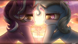 Size: 1920x1080 | Tagged: safe, artist:phoenixrk49, derpibooru import, starlight glimmer, trixie, pony, unicorn, blushing, drinking, female, lesbian, looking at each other, shipping, startrix