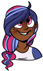 Size: 518x848 | Tagged: safe, artist:greyestgray, derpibooru import, oc, oc:infinity sparkle, human, dark skin, humanized, magical lesbian spawn, offspring, parent:tempest shadow, parent:twilight sparkle, parents:tempestlight, simple background, solo, transparent background