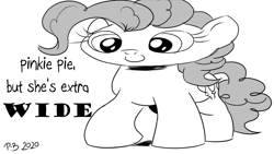 Size: 1200x675 | Tagged: safe, artist:pony-berserker, derpibooru import, pinkie pie, earth pony, pony, pony-berserker's twitter sketches, monochrome, solo, stippling, wide, wide pony, wide putin