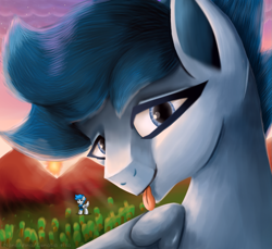 Size: 1445x1326 | Tagged: safe, artist:lunatia_elsa, artist:nanazdina, derpibooru import, pegasus, pony, blue eyes, blue pony, bust, cute, ibispaint x, lineless, looking at you, mascout, meta, misleading thumbnail, mountain, pony town, pony town mascout, portrait, simple background, smiling, solo, twitter, wings