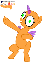 Size: 1000x1397 | Tagged: safe, artist:katnekobase, derpibooru import, oc, oc only, alicorn, pony, alicorn oc, bald, base, bipedal, horn, open mouth, raised hoof, simple background, solo, transparent background, wide eyes, wings