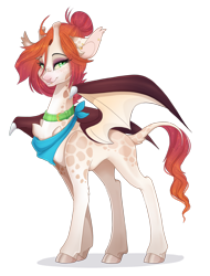 Size: 1920x2524 | Tagged: safe, artist:pvrii, derpibooru import, oc, hybrid, bat wings, female, giraffe pony, simple background, solo, transparent background, wings