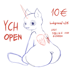 Size: 6795x6795 | Tagged: safe, artist:khaki-cap, derpibooru import, any gender, any species, anypony, commission, commission open, deviantart, example, extra thicc, large butt, looking at you, looking back, price tag, sitting, thicc ass, ych sketch, your character here