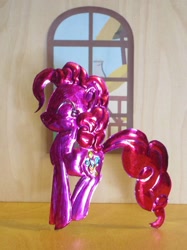 Size: 774x1033 | Tagged: safe, alternate version, artist:malte279, derpibooru import, pinkie pie, earth pony, pony, craft, embossing, irl, metal foil, photo