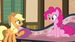 Size: 1280x720 | Tagged: safe, derpibooru import, screencap, applejack, pinkie pie, earth pony, pony, pinkie apple pie, female, mare