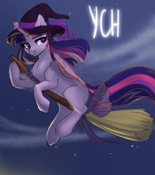 Size: 1500x1700 | Tagged: safe, artist:nika-rain, derpibooru import, twilight sparkle, twilight sparkle (alicorn), alicorn, pony, commission, cute, female, hat, night, solo, witch, witch costume, witch hat, ych example, ych sketch, your character here