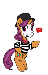 Size: 551x855 | Tagged: safe, artist:tallaferroxiv, quiet gestures, pony, ask quiet gestures, face paint, hat, mime, simple background, solo, standing, transparent background