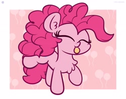 Size: 3250x2560 | Tagged: safe, artist:kimjoman, derpibooru import, pinkie pie, earth pony, pony, :p, chest fluff, chibi, cute, diapinkes, ear fluff, eyes closed, female, mare, raised hoof, raised leg, silly, silly pony, solo, tongue out