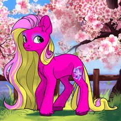 Size: 1024x1024 | Tagged: safe, derpibooru import, oc, earth pony, cherry blossoms, flower, flower blossom, fuschia flower, long mane, solo