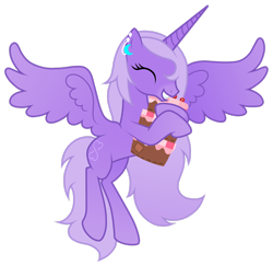 Size: 2482x2417 | Tagged: safe, artist:jennieoo, derpibooru import, oc, oc only, oc:lavender heart, alicorn, pony, alicorn oc, commission, ear piercing, eyes closed, female, happy, hug, mare, piercing, plushie, simple background, solo, sweet, transparent background, vector