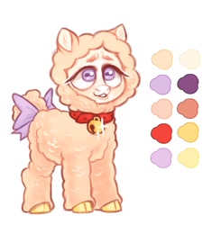 Size: 1004x1024 | Tagged: safe, artist:helemaranth, derpibooru import, oc, oc only, pony, sheep, bow, cloven hooves, collar, reference sheet, sheep pony, solo, tail bow