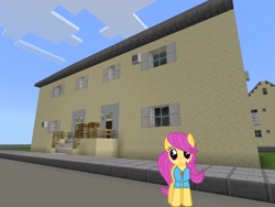 Size: 2048x1536 | Tagged: safe, artist:magister39, artist:topsangtheman, derpibooru import, pursey pink, earth pony, pony, topsangtheman's minecraft server, house, looking at you, minecraft, solo