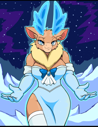 Size: 1920x2500 | Tagged: safe, alternate version, artist:droll3, derpibooru import, velvet reindeer, anthro, deer, reindeer, them's fightin' herds, breasts, busty velvet reindeer, clothes, community related, dress, evening gloves, gloves, long gloves, looking at you