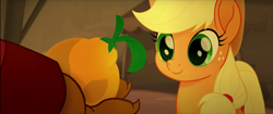 Size: 1365x574 | Tagged: safe, derpibooru import, screencap, applejack, earth pony, pony, capper's hand, cute, jackabetes, orange fruit thing