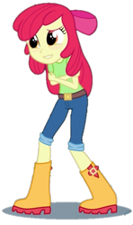 Size: 381x642 | Tagged: artist needed, safe, derpibooru import, apple bloom, equestria girls, adorabloom, apple bloom's bow, background removed, belt, blushing, boots, bow, clothes, covering, cropped, cute, hair bow, jeans, pants, self-hugging, shirt, shoes, shy, simple background, smiling, solo, transparent background