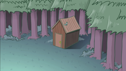 Size: 860x484 | Tagged: safe, artist:hotdiggedydemon, derpibooru import, screencap, .mov, fluttershy's shed, forest, no pony, shed, swag.mov