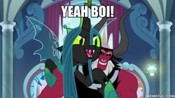 Size: 600x337 | Tagged: safe, derpibooru import, edit, edited screencap, screencap, lord tirek, queen chrysalis, centaur, changeling, changeling queen, the ending of the end, bell, caption, female, grogar's bell, image macro, male, memeful.com, text, ultimate chrysalis