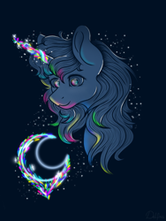 Size: 768x1024 | Tagged: safe, artist:delfinaluther, derpibooru import, princess luna, alicorn, pony, unicorn, bust, luna moon, magic, portrait, s1 luna, solo, young luna