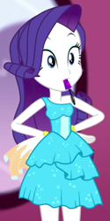 Size: 353x706 | Tagged: safe, derpibooru import, screencap, rarity, eqg summertime shorts, equestria girls, make up shake up, cropped, cute, fall formal outfits, mouth hold, raribetes, solo