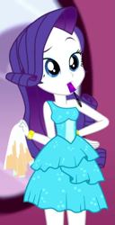 Size: 367x718 | Tagged: safe, derpibooru import, screencap, rarity, eqg summertime shorts, equestria girls, make up shake up, cropped, cute, fall formal outfits, mouth hold, raribetes, solo