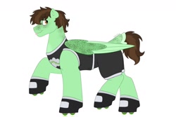 Size: 1280x854 | Tagged: safe, artist:itstechtock, derpibooru import, oc, oc:mint fudge, pegasus, pony, clothes, male, roller skates, simple background, solo, stallion, tongue out, transparent background