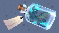 Size: 2580x1451 | Tagged: safe, artist:lightning-stars, derpibooru import, oc, oc only, bat pony, pony, bat pony oc, bat wings, bottle, solo, wings